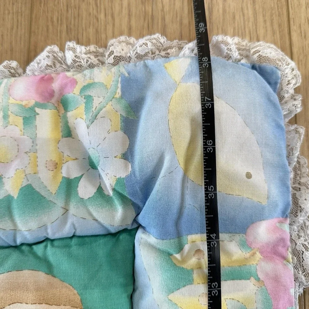 VTG Baby Blanket Pastel Bear Bunny Babies Crib Cover Quilted Hand Stitched 1990s